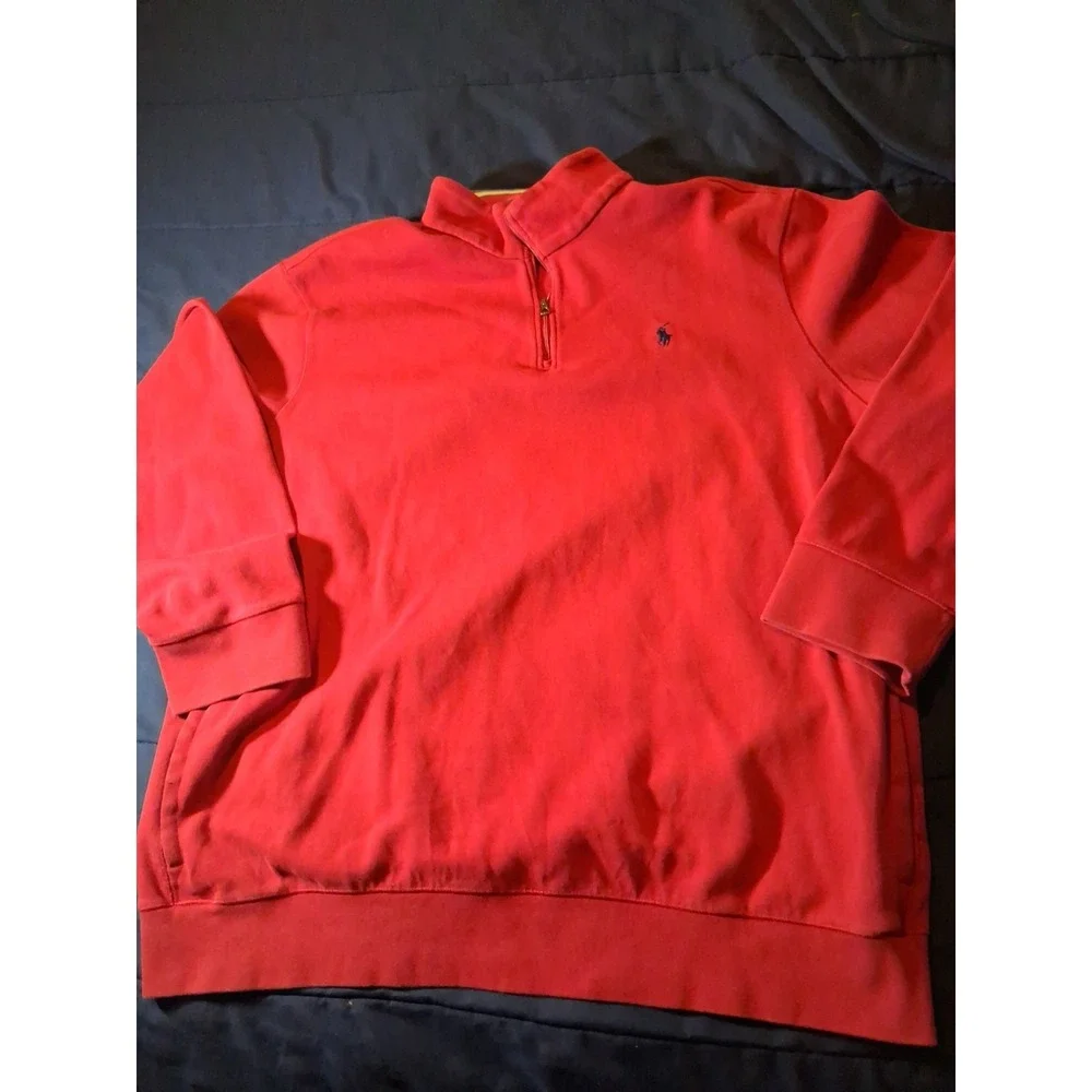 Polo‎ Ralph Lauren Men's 2X Red Long Sleeve 1/4 Zip Sweater W/ Black Pony